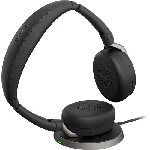 Jabra Evolve2 65 Flex Link UC Wireless Headset with Wireless Charger – 26699-989-989-01 – Bluetooth, 98.4 ft, On-ear, Binaural, Wireless Charging, MEMS Noise Cancelling Mic