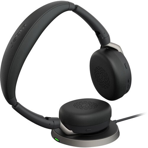 Jabra Evolve2 65 Flex Link MS Wireless Headset with Wireless Charger – 26699-999-889-01 – Bluetooth, 98.4 ft, On-ear, Binaural, Wireless Charging, MEMS Noise Cancelling Mic