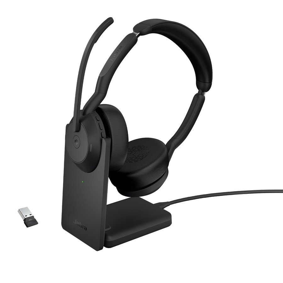 25599-999-989-01 Jabra Evolve2 55 Headset Wired & Wireless Head-band Office/Call center Bluetooth Charging stand Black - Image 1