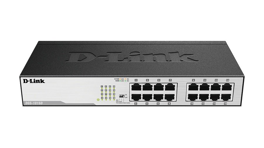 DGS-1016D D-Link DGS-1016D network switch Unmanaged Gigabit Ethernet (10/100/1000) 1U Black, Silver - Image 1