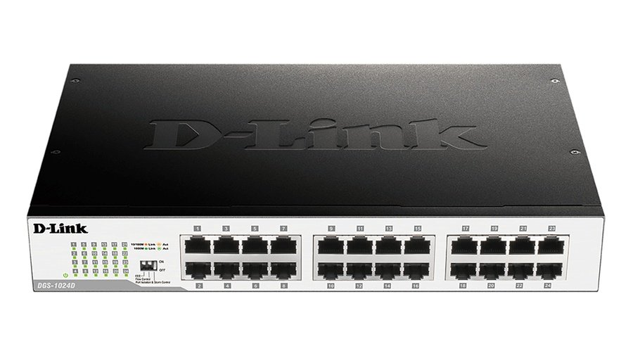 DGS-1024D D-Link DGS-1024D network switch Unmanaged Gigabit Ethernet (10/100/1000) 1U Black, Silver - Image 1