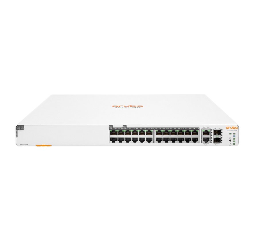 JL807A#ABA HPE Aruba Networking Aruba Instant On 1960 24G 20p Class4 4p Class6 PoE 2XGT 2SFP+ 370W Managed L2+ Gigabit Ethernet (10/100/1000) Power over Ethernet (PoE) 1U White - Image 1