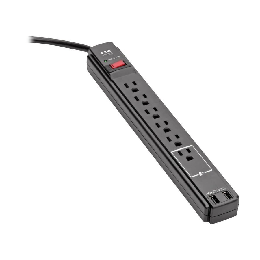 TLP606USBB Tripp Lite TLP606USBB surge protector Black 6 AC outlet(s) 120 V 74.8" (1.9 m) - Image 1