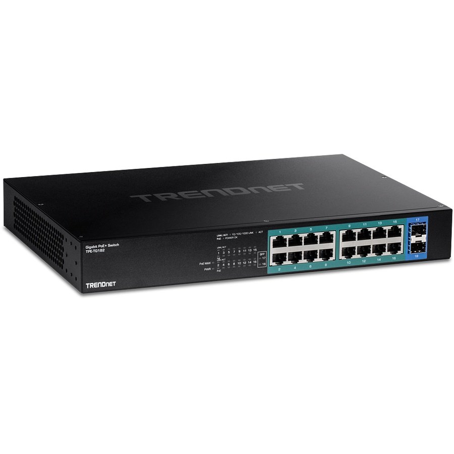 TPE-TG182 Trendnet TPE-TG182 network switch Gigabit Ethernet (10/100/1000) Power over Ethernet (PoE) 1U Black - Image 1