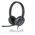 Cyber Acoustics AC5002 headphones/headset Wired Head-band Office/Call center Black, Blue