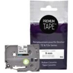 NU-TONE BROTHER TZE-221 COMPATIBLE PREMIUM TAPE BLACK / WHITE 9MM