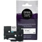 NU-TONE BROTHER TZE-231 COMPATIBLE PREMIUM TAPE BLACK / WHITE 12MM