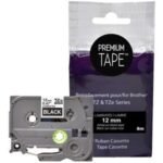 NU-TONE BROTHER TZE-335 COMPATIBLE PREMIUM TAPE WHITE / BLACK 12MM